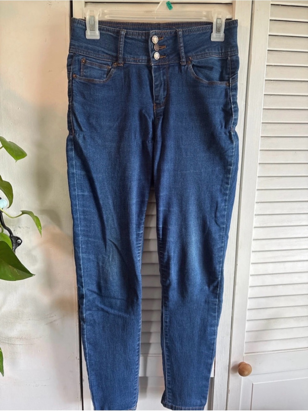 Ci Sono Dark Blue High-Rise Skinny Jeans with Triple-Button Front